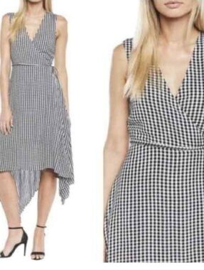 Bardot Asymmetrical Gingham Wrap Dress